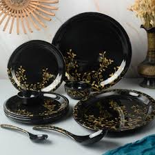 18 Piece Square Flower Print Melamine Dinner Set