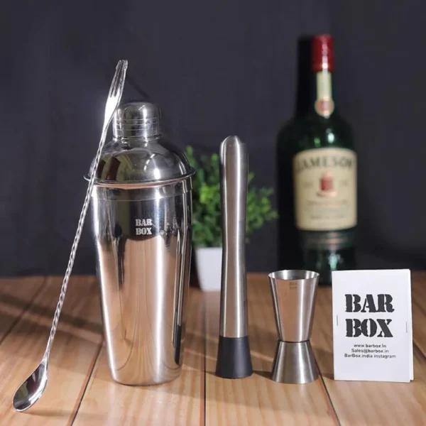 4 Pcs Cocktail Shaker Silver Stainless Steel Bar Tool Set