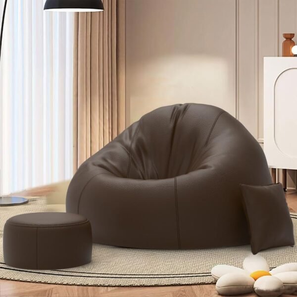 Leatherette Solid Print Bean Bag Filled with Beans