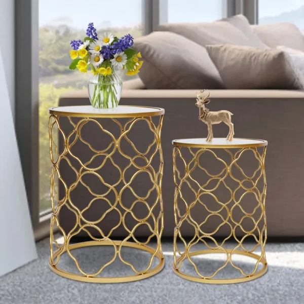 Polis Glass Top And Gold Finish Side Table - Set of 2