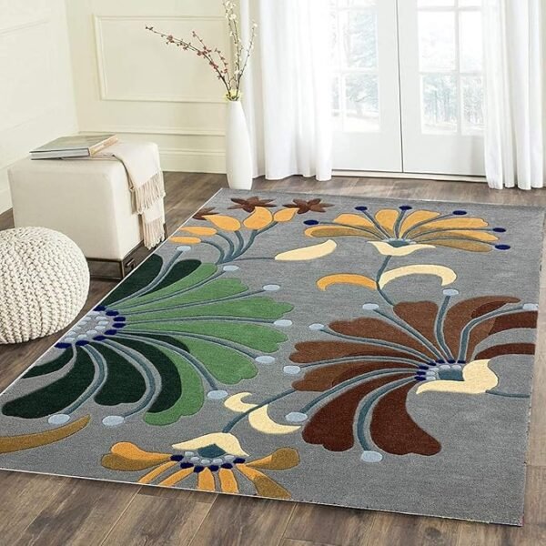 Grey Laser Geometric Pattern Hand Tufted Woolen Carpet - 6 x 4 Feet