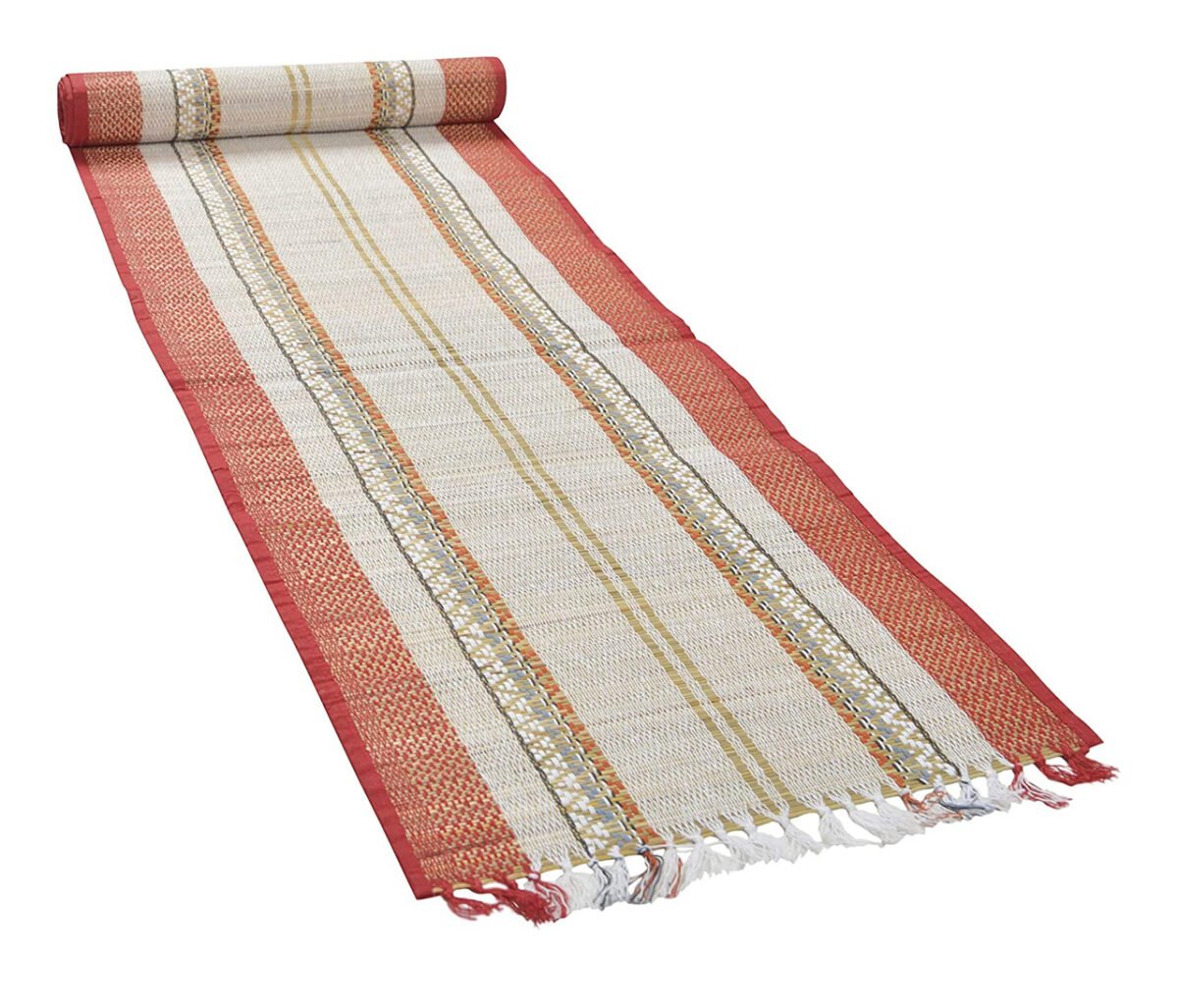 Handmade Madur Kathi Natural Fibre Red and White Table Runner