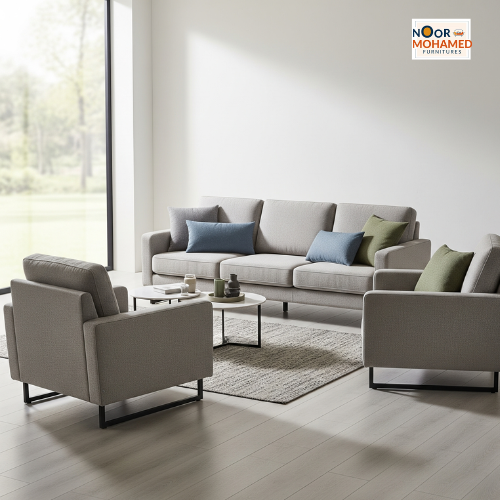 Apolo 3 Seater Living Room Sofa with 2 Lounge Chairs and 4 Cushions