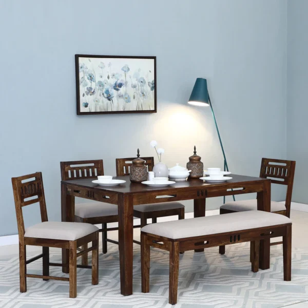 Cambrey 6 Seater Cushioned Dining Set With Bench