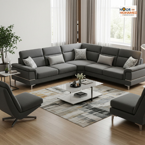 Cosmos L- Shape Sectional Sofa Set with 2 Lounge Chairs and 4 Cushions
