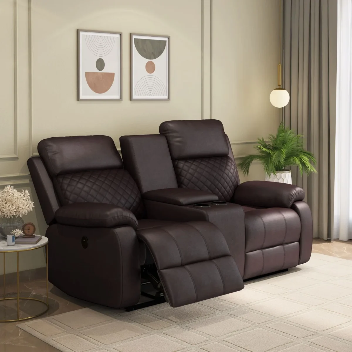 Wenson 2 Seater Leatherette Motorized Recliner with Center console Storage Box