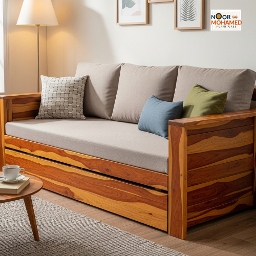 Della Sheesham Wood Sofa Cum Bed With Armrests