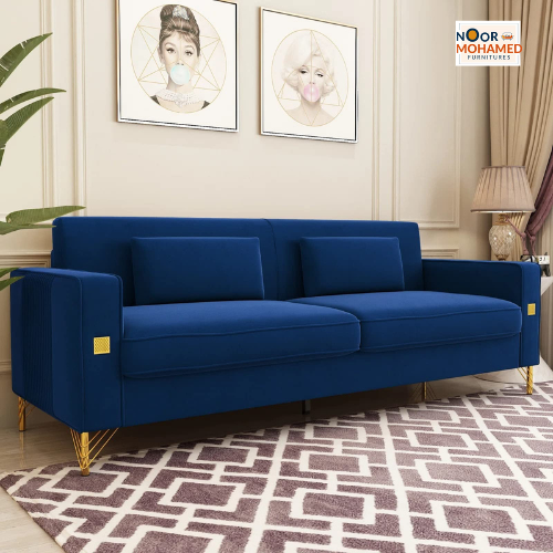 Henry 3 Seater Sofa (Velvet, Indigo Blue)