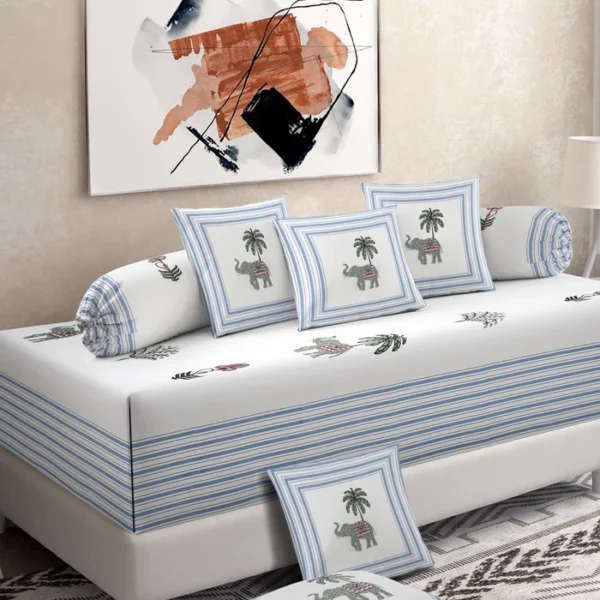 White Screen Print Floral Jaipuri Diwan