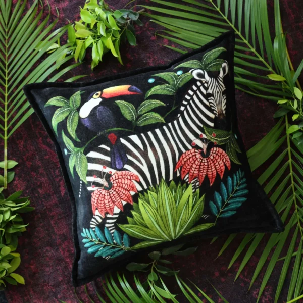 Rainforest Printed Contrast Piping Cushion Cover