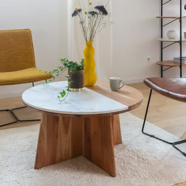 Siya Sheesham Wood Coffee Table with Marble Top