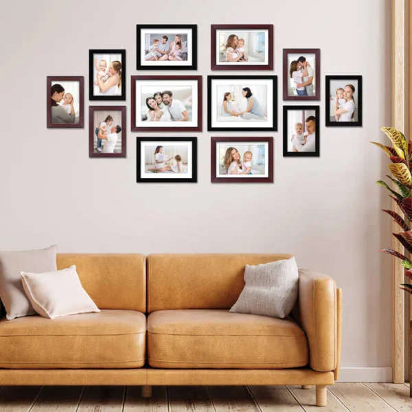 Black Wood Wall Photo Frames - Set of 12