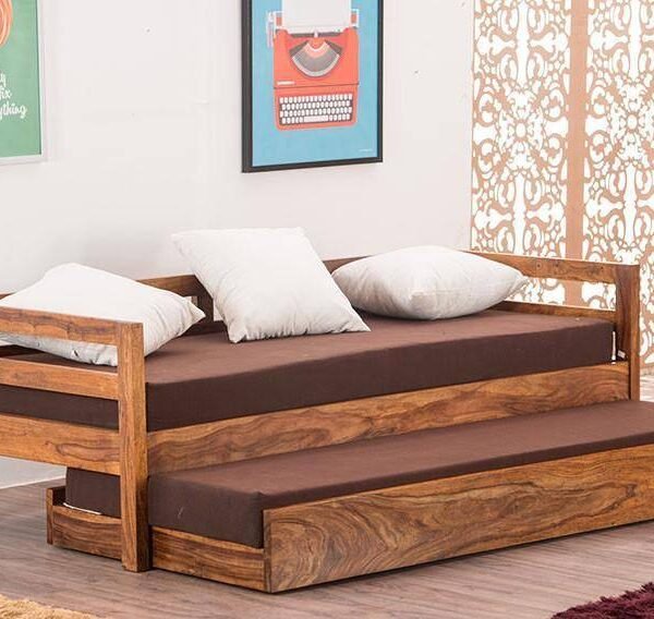 Della Sheesham Wood Sofa Cum Bed With Armrests