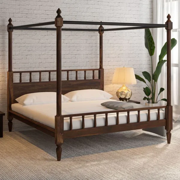 Regal Ash Wood Upholstered Poster Bed Without Storage