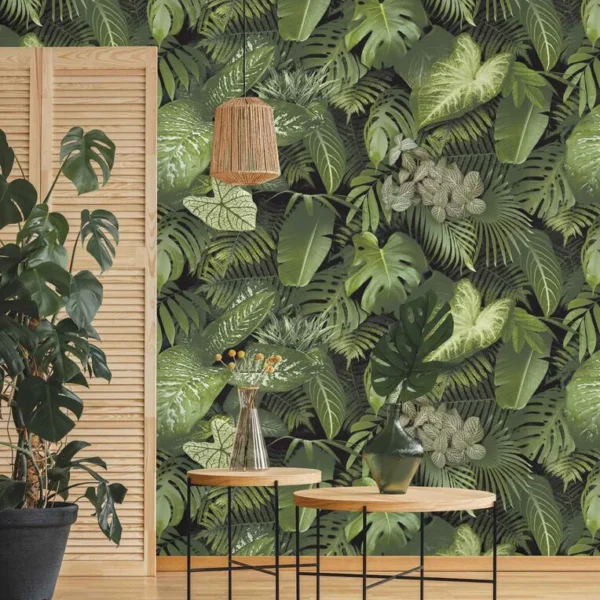 Green Vinyl & Paper Jungle vibes Wallpaper