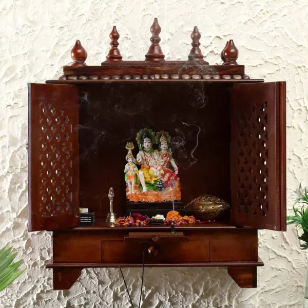 Light Brown Wall Mounted Jhali Design Door Wooden Home Temple