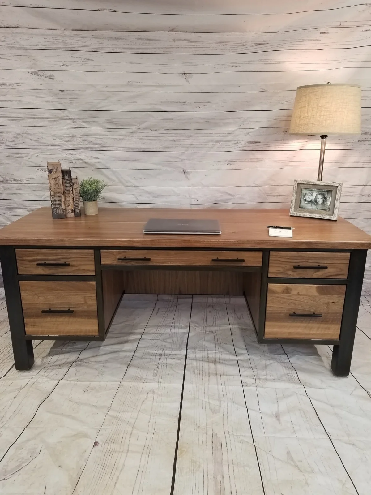 Audra Wood and Metal Industrial Office Desk