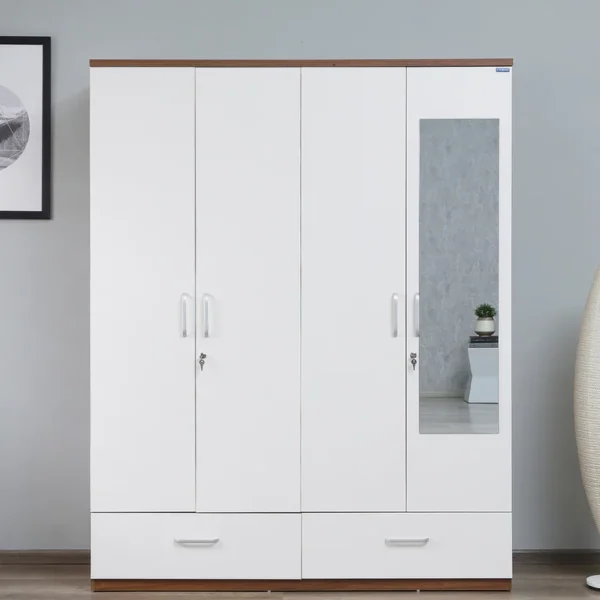 Valor 4 Door Wardrobe with Mirror and Frosty White Drawer