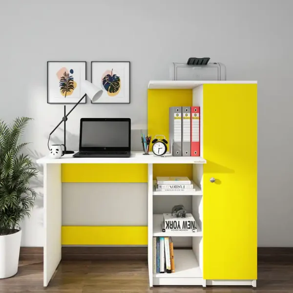 Marvel Hutch Desk in Frosty White & Yellow Finish