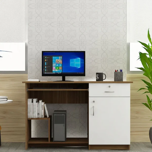 Maxi Computer Desk in Lyon Teak & White Colour