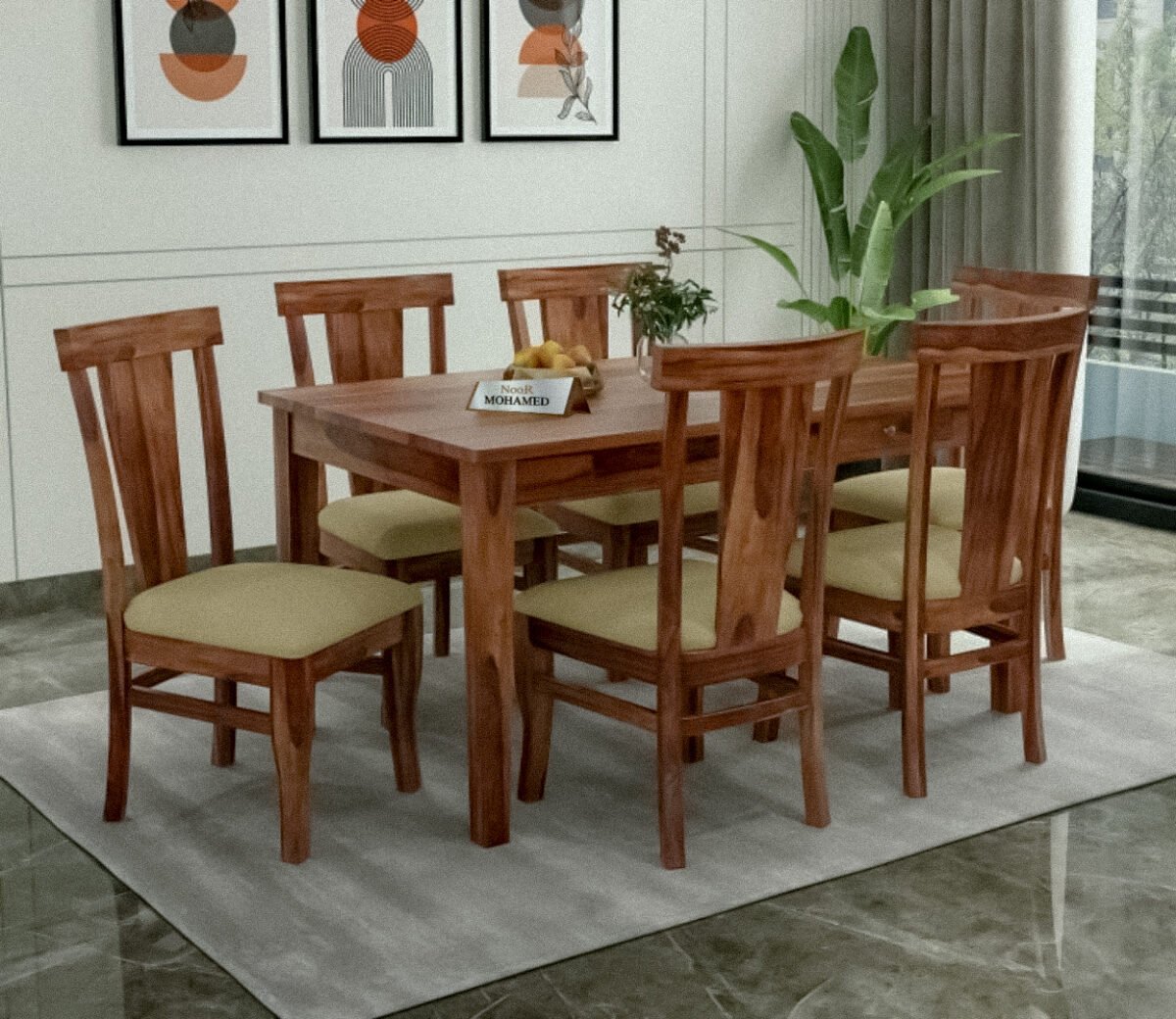 Mcbeth Storage Sheesham Wood 6 Seater Dining Table Set (Honey Finish)