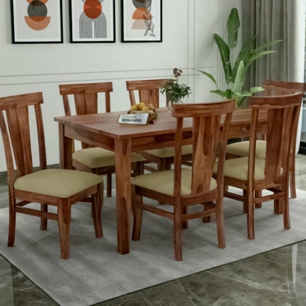 Mcbeth Storage Sheesham Wood 6 Seater Dining Table Set (Honey Finish)