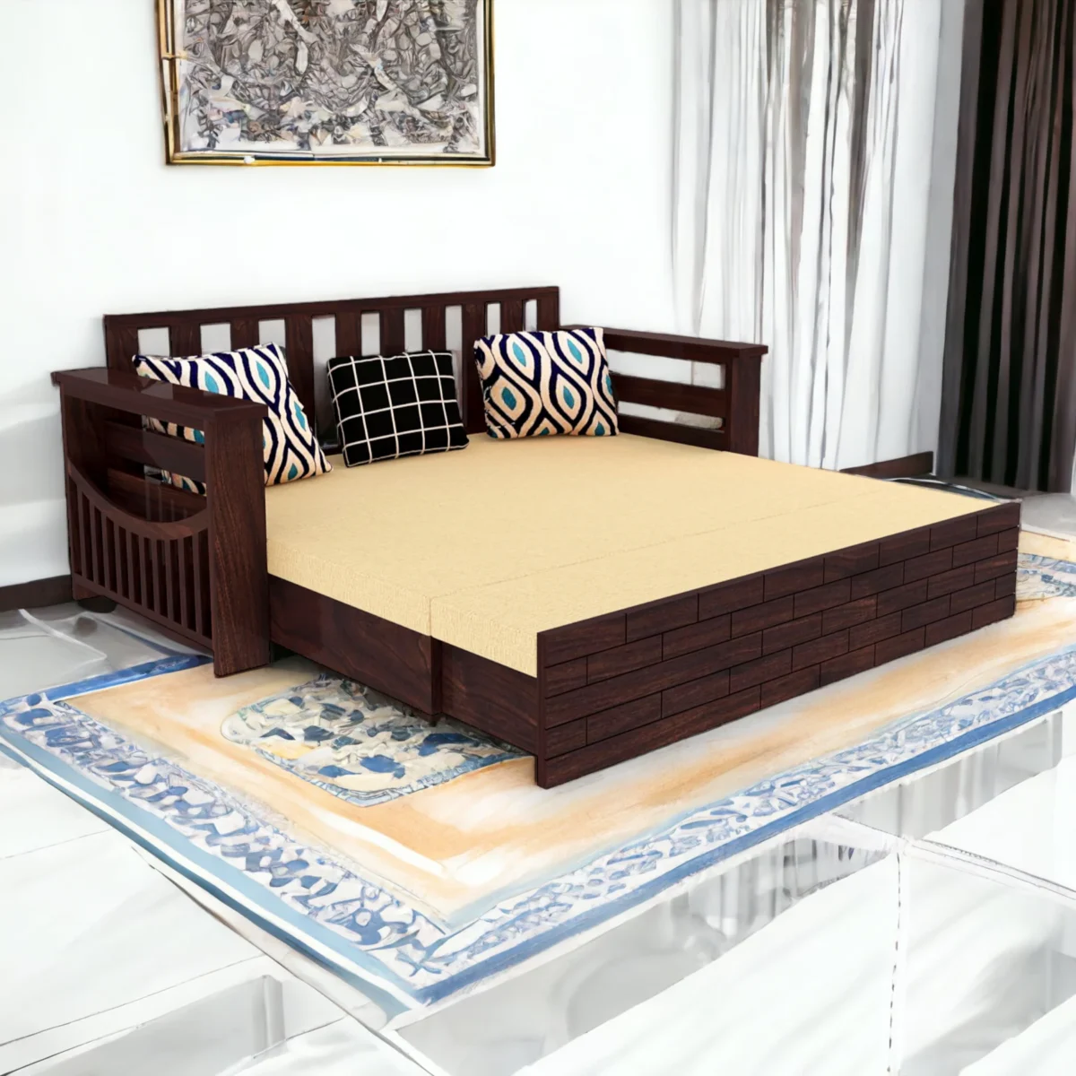 Riota Sheesham Wood Sofa Bed With Storage