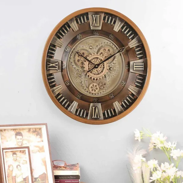 Crusa Brass Copper Decorative Analog Wooden Wall Clock