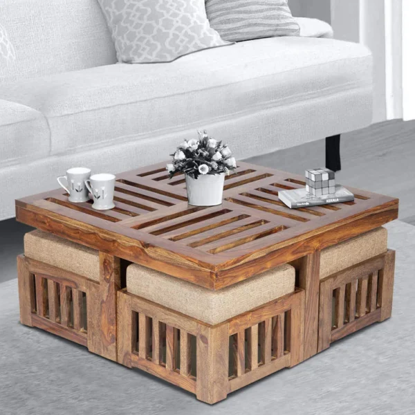Vesta Sheesham Wood Coffee Table with Four Stools