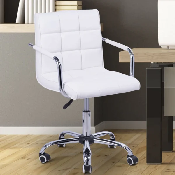 Topaz Leatherette Guest Chair in White Colour with Revolving Base