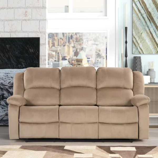 Selino 3 Seater Faux Leatherette Manual Recliner (Cream Colour)