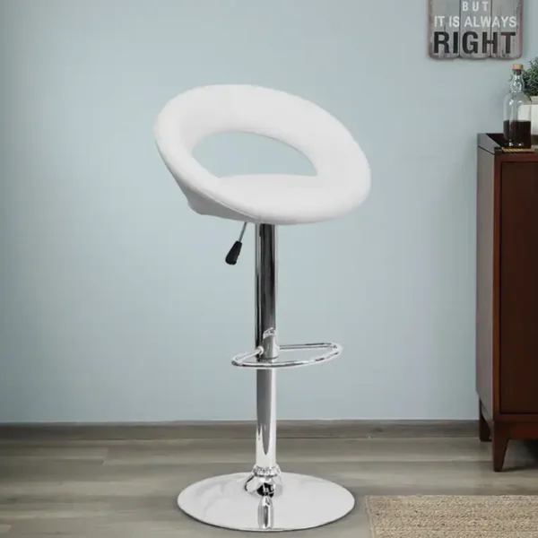 Wade Leatherette Bar Stool In White Colour With Swivel